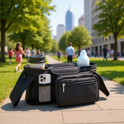 Baby Stroller Rear Hanging Storage Bag & Tray Multipurpose Cup & Bottle Bag Modern Simple Design for Travel