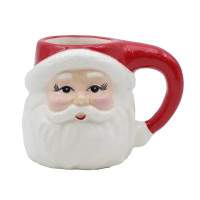 Wholesale Custom logo Design 2 3oz Porcelain Mini Holiday Cup Mug Ceramic Cute Christmas Santa Claus Shot Glass with Hat Handle