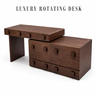 Modern Walnut Writing Desk Cabinet Multiple Storage Compartments Square Wood Handles Home Furniture Office Table