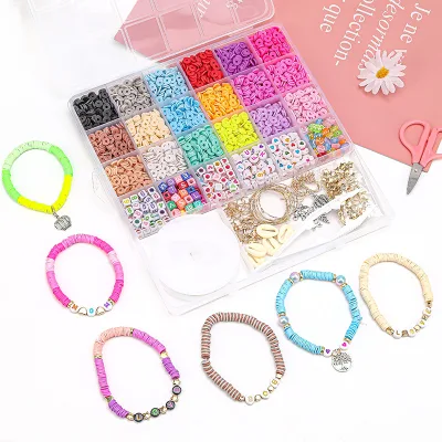 DIY Acrylic Polymer Clay Beads Kit Ceramics Flat Round Alphabet Bead for Jewelry Bracelet Necklace Making
