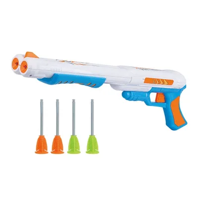 Kids Plastic Double-Barreled Shotgun Toy Gun with 4 Suction Darts, Burst Effect Blasters Shooting Toy