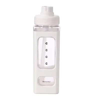 Outdoor Sports Double Layer 700ml 900ml Water Bottle Modern Simple Hand Portable Large Capacity Square Plastic Bottle With Straw