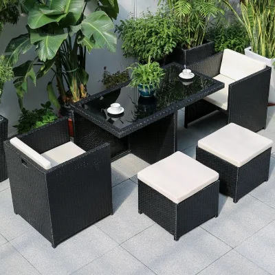 Modern Design Three-Piece Combination Outdoor Rattan Chair and Table Set for Balcony Terrace Courtyard or Sun Room Leisure
