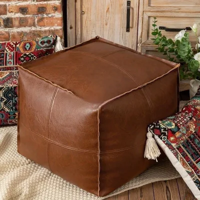 High Quality Handmade Faux PU Leather Multifunction Storage Pocket Footrest Soft Living Room Chair Footstool for Bedroom