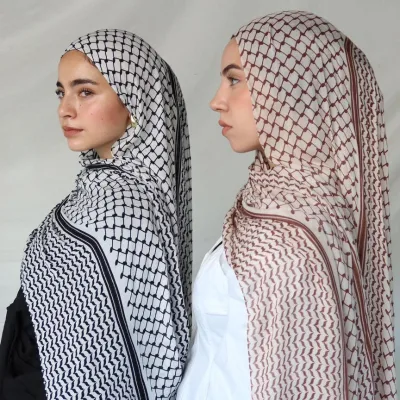 100% Wool Printed Cotton Wool Chiffon Turban with Floral Design Autumn Cross Border Dubai Turkey Palestine for Muslims in Summer