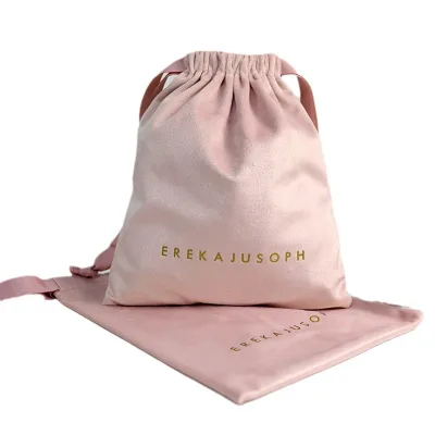 Wholesale High-End Pink Velvet Storage Dust Bag with Custom Gold Foil Logo Cotton Drawstring Craft Bag with Personalized Logo