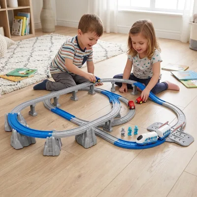 Mental Development DIY Slot Train Educational Toys with Music and 3D Elevated Bridge for Kids