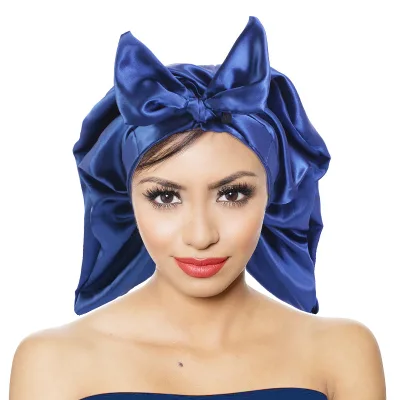 UNIQ Hair Bow Large Silky Night Bonnet Satin Sleep Bonnet Silk Curly Hair Wrap with Bowknot for Sleeping