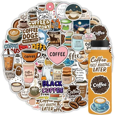 Coffee Stickers Cute Coffee Cup Stickers for Gifts and Parties Vinyl Waterproof Decals for Water Bottle Laptop Adults Teens Kids