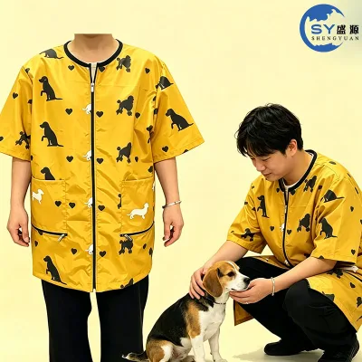 Custom logo Polyester Pet Grooming Scrub Jacket for Women and Men Pet Grooming Smock Long Sleeves Apparel