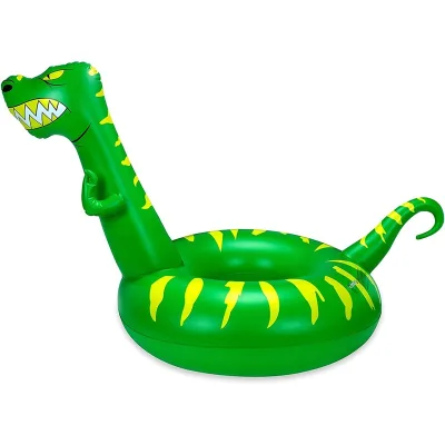 Green Inflatable Dinosaur-shaped Swimming Pool Ring Relax by Floating on the Outdoor Water Surface Inflatable Swim Tube