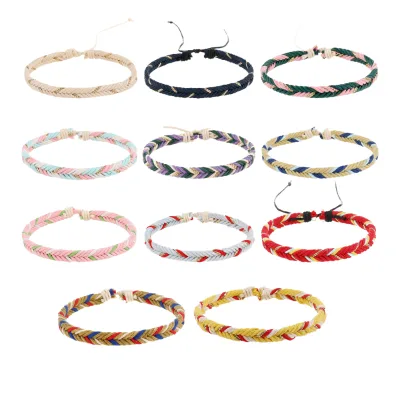 Unisex Ethnic Style Colorful Contrast Woven Wrap Geometric Bracelet Hand Made Personality DIY Color 25.5cm Knotted Hand Jewelry