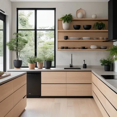 New Design Customized Eco-Friendly Water Resistant Modular Minimalist Modern Kitchen Cabinet with Melamine Board Construction