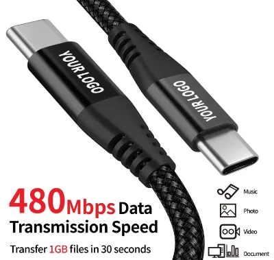 OEM 60W USB-C USB-C Fast Charging Cable 1M/2M/3M Lengths Nylon Jacket 3A Charging 480Mbps Data Transfer Pure Computer Printer