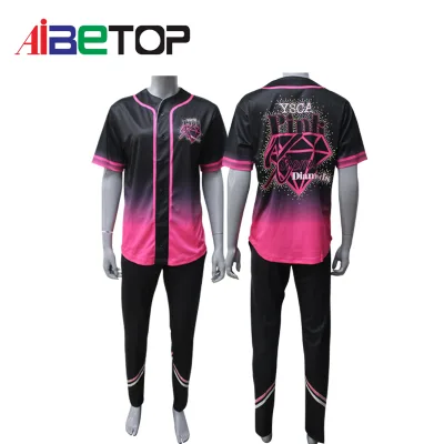 Customized Sublimated Youth Baseball Uniforms Hot Pink Baseball Jersey USA Blue Baseball Uniform 100% Polyester