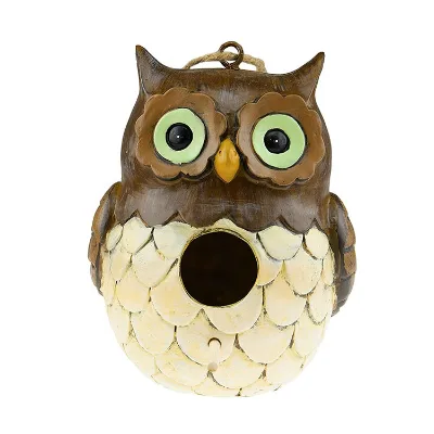 Cute Hand-Painted Bird Hut Friendly Yard Waterproof Garden Bird House Resin Birdhouses in Garden/Outdoor for Wild Birds