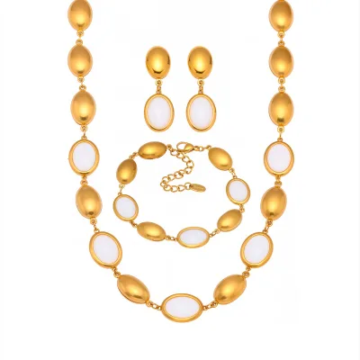Natural Oval Opal Necklace Bracelet Earrings Set