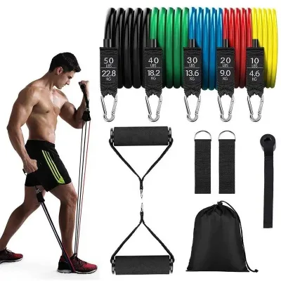 High Quality Customized Logo 11pcs Latex Resistance Bands Set Elastic Body Building Workout Training Accessories