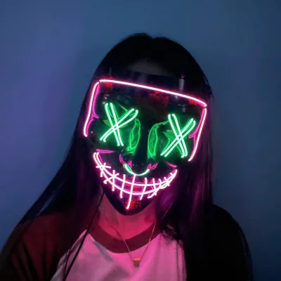Top Quality Neon Party Halloween Led Purge Mask Horror V-Shaped LED Light up Scary Funny Mask