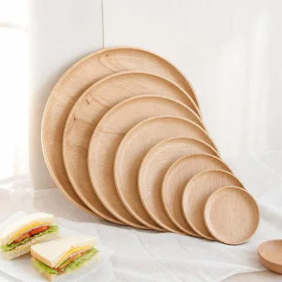 Round Rubber Wood Serving Tray Set Eco-Friendly Food Safe Snack Dessert Plate for Wedding Party Catering Coffee Tea Fruit Tray