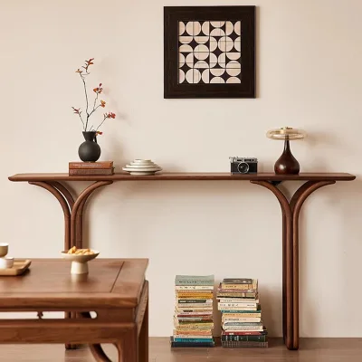 Nordic Minimalist Designer Porch Table Solid Wood End View Table for Hotels & Hostels Creative Wall Furniture for Living Room