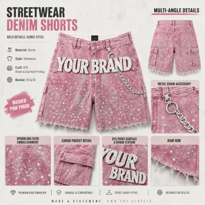 Manufacturer Custom Embroider Logo Breathable Vintage Straight Jeans Retro Hem Rhinestone Mid Waist Streetwear