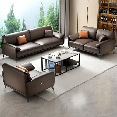 Modern 3-Seater Leather Sofa with Solid Wood Frame Office Room Furniture Set
