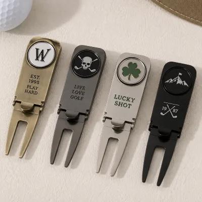 Wholesales Custom Magnetic Golf Divot Tool Cigar Holder Customized Metal Golf Divot Tools & Hat Clips With Personalized Logos