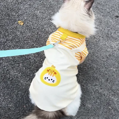Spring Autumn Winter Pet Dog Cat Clothes Jacket Striped Suspenders Fleece-Lined Sweatshirt