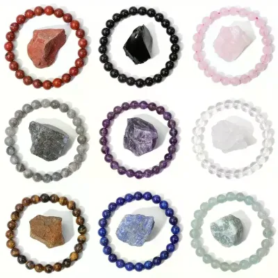 Natural Stone Beaded Bracelet With Mineral Stone Reiki Quartz Bangles Tiger Eye Lapis Lazuli Amethysts Elastic Bracelet(KB8591)