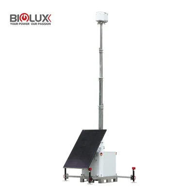 Compact Off-Grid Solar Surveillance Tower with 450W Solar & 9600Wh Battery for Parking Lots and Temporary Events