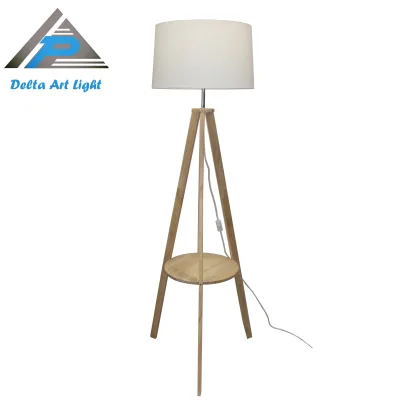 Modern Minimalist Tripod Floor Lamp with Bamboo Wood Stand White Shade for Hotel Design Living Room Decoration