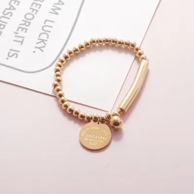 HOVANCI Gold Filled Bead Bracelet Jewelry Retro Round Brand 11 Gold Bead Letter Women Bracelet