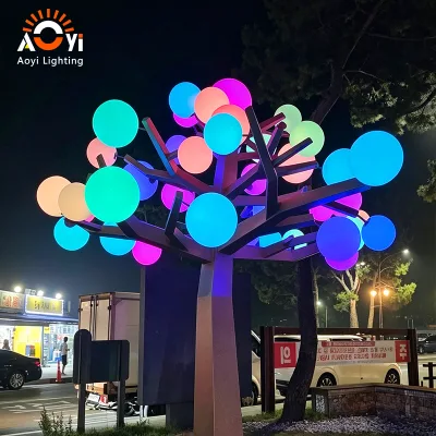 RGB Color Changing Globe Ball Christmas Halloween Landscape Light Sculpture Anti-rust Metal IP67 Rated Multi-color Frosted