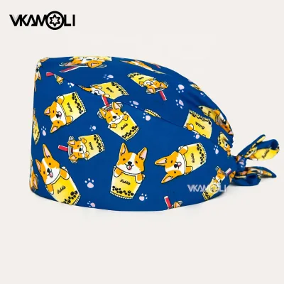 Lab Scrub Caps Breathable Smoke-proof Dust Men Women Work Hat Breathable Dog Print Cap