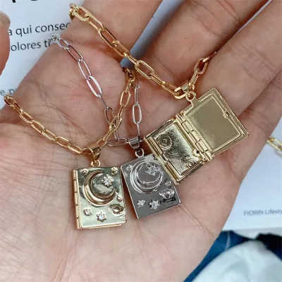 Retro Style Square Shape Double Design Necklace Fashion DIY Oval Photo Box Floating Locket Necklace Can Put Photos Pendant