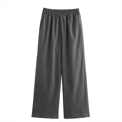 Spring and Autumn Women's Wear 2025 New Fashion Strip Elastic Waist Trousers Retro High Waist Casual Women's Trousers
