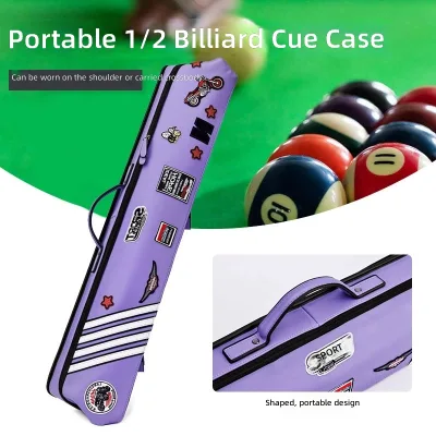 High Quality Soft Genuine Leather Fashionable Embroidered Badge 1/2 Pool Cue Stick Case Nine-ball Large-head Bag for Sale