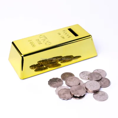 Cheap Low MOQ Home Decor Gold Plated Plastic Gold Bullion Piggy Bank