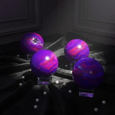 Blue Fluorite Sphere Natural Crystal Crafts Rose Fluorite Ball Crystal Carving Ball Fluorescence Fluorite Sphere for Decoration