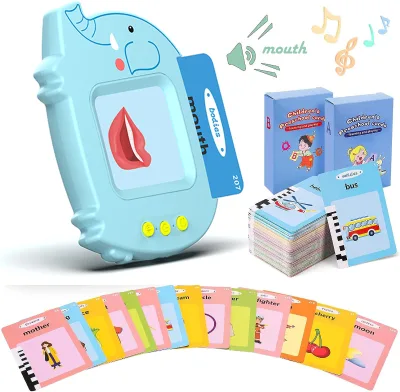 Hot Sale Cartoon Elephant Flash Card Kids Toys Baby Vocabulary Talking Flash Cards Learning Toys to Learn Colors Vegetable