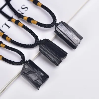 Wholesale Natural Black Tourmaline Pendant Raw Stone Pendant Pillar Raw Stone Ore Necklace Pendant