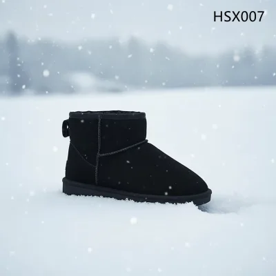 HY,Korea Market Popular Warm Real Wool Cold Resistant Snow Boots Prevent Slipping Sole Black Women Winter Boots for Sale HSX007
