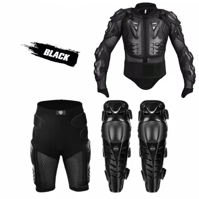 Padded Armor Jacket Shorts & Impact Resistant Knee Shin Guards for Riding Motocross Dirt Bike Complete Protective Gear Combo