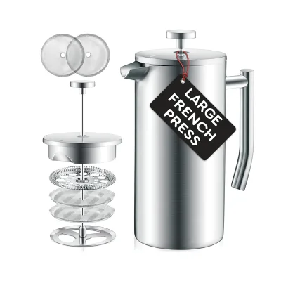 Wholesale Stainless Steel Double Wall Portable French Press Travel Gift Camping Custom Insulation Coffee French Press