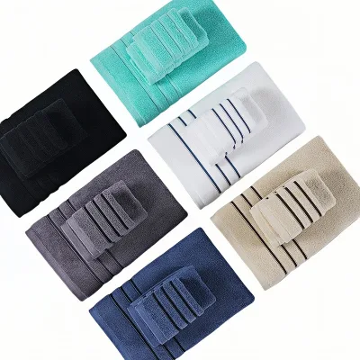 Cross-border Supply 100% Cotton Absorbent Solid Color Bath & Hand Towels Four-Piece Set Siro Spinning for Export Foreign Trade