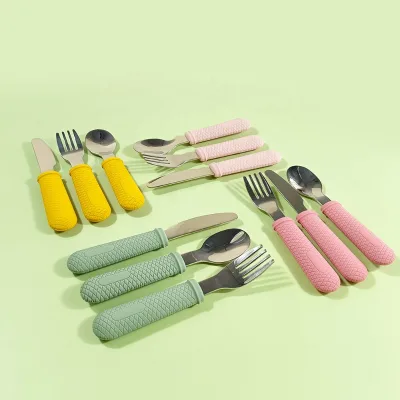 3PCS Children Cutlery Set Reusable Baby Stainless Steel Spoon and Fork Knife Set Silicone Handle Design Utensils