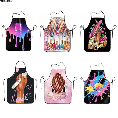 Wanmei Salon Barber Fashion Printed Polyester Apron for Womenoil-stain-resistant Sleeveless Beauty Nail-care Work Quirky Cartoon