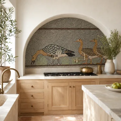 Custom Wild Duck Stone Mosaic Mural Natural Animal Wall Art for Kitchen Hotel Villa Feature Wall Animal Stone Mosaic Wall Art