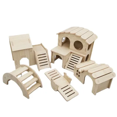 Wholesale Wooden Hamster House Swing Sleeping Nest Seesaw Double-Decker Villa Teddy Bear Modern Style Indoor Use Landscaping Toy
